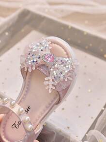 1 Pair Girls Soft Bottom Sandals New Cute Baby Shoes Anti-Slip Jelly Bottom Little Princess Sequin Bow Dance Shoes Crystal Shoes, Suitable For Summer