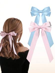 2Pcs Silky Satin Hair Bows And Ribbons Alligator Clips For Ponytail Holders, Hair Accessories For Girls, Toddlers, And Teens