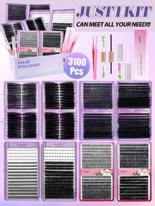 3100 Pcs Manga Lash Clusters Kit Gift Packs Fluffy False Eyelashes Extensions 0D+30D+40D+50D+60D+80D+100 D Curl Wispy Individual Fake Eyelashes, Volume Studio Effect, Value Pack 3100Pcs With Glue|Tweezers|Removers|Eyelash - 黑色 - 查看 12