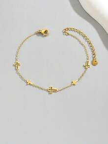 LIEBEIRIS 1 件 18K 镀金简约空心十字架不锈钢手链，适合女性日常佩戴和送礼 - 金黃色 - 查看 3