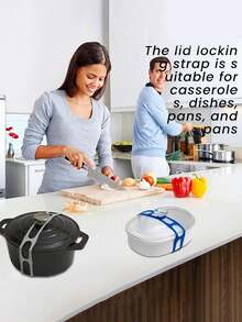 Silicone Universal Reusable Box Fixing Strap, Lid Latch The Reusable Universal Lid Securing Strap For Crockpots, Strong Grip, Easy To Use, Adjustable, , And Versatile Lid Fastening Solution, Perfect For Home, Office, And Outdoor Use, Make It Easy To Transport Your Favorite Dishes With One Simple Strap - Multicolor - View 7
