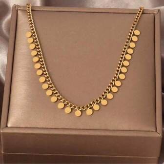 1pc 18k Plated Stainless Steel Tassel Necklace, Fashion Women Jewelry