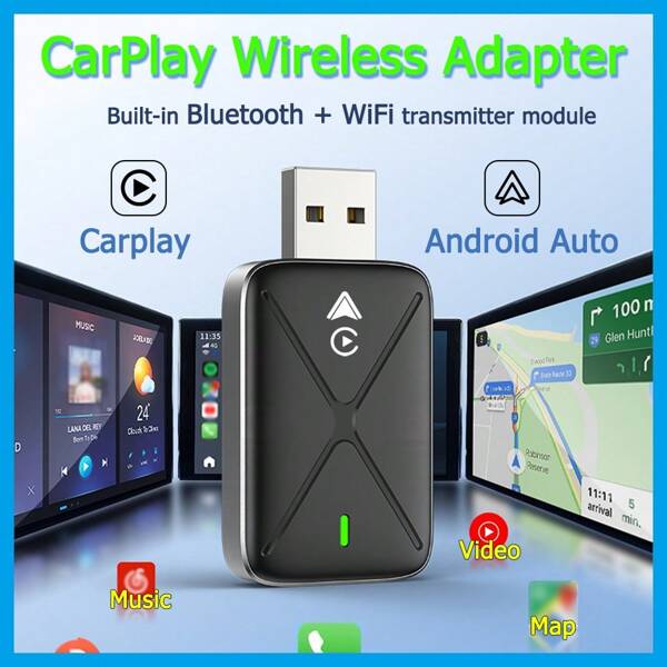 Adaptador inalámbrico 2 en 1 Carplay para iOS y Android Auto, caja USB inteligente con adaptador plug and play, dongles con Bluetooth y WiFi