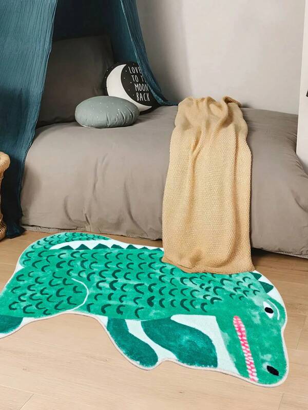 Tapete de pelúcia macio assimétrico "Gorila, Crocodilo, Hipopótamo" de 1 peça, tapete confortável para os pés, lavável e passável, tapete de cabeceira fácil de cuidar, decoração para casa adequada para quarto, sala de estar, lateral de sofá