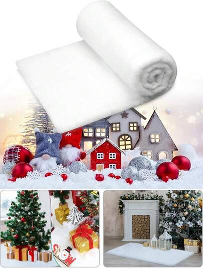 1pc Christmas Fake Snow Blanket, Soft Fluffy Artificial Snow For Christmas Tree Decorations, Christmas Village Accessories, Holiday Decorations, Christmas Table Runner