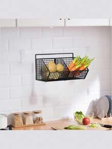 1 pieza Canasta de almacenamiento de pared para la cocina, estantería de alambre durable, organizador de pared para ahorrar espacio en la cocina, estantería colgante multifuncional, perfecto para el almacenamiento de espacios pequeños de especias, ajo, cebollas y verduras, adecuado para el almacenamiento pequeño de baño y cocina, accesorios de baño, opción perfecta para la organización del hogar