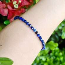 1 件天然青金石手链 - 十二月诞生石珠宝，超薄可堆叠设计，带有金色色调装饰，优雅简约的女士日常佩戴，全年永恒的礼物