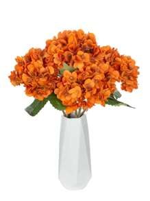 1/3pcs 18.5in Orange Artificial Hydrangea Real-Looking Silk Hydrangea Flower Arrangements High Quality Fake Floral Brunch Pumpkin For DIY Wedding Bouquet Party Home Living Room Kitchen Garden Hotel Office, Wedding Decorations, Autumn Decor, Summer Decor, Fall Decor, Halloween Decor