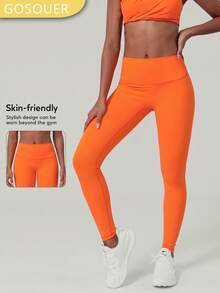 GOSOUER Women'S High Waist No Front Seam Back Deep V Buttock Line Running Outdoor Exercise Pilates Yoga Legging Pants Tights - Orange - View 3
