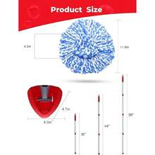 Spin Mop Replacement Head Compatible With O-Cedar EasyWring 1 Tank, 2 Microfiber Mop Refills, 30-58" Handle And 1 Base Set Combo (White,1 Tank System) - 藍色 - 查看 4