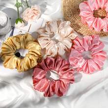 Large Silk Satin Scrunchies For Women Big Scrunchies Jumbo Satin Hair Ties Oversized Hair Scrunchies For Thick Curly Hair Pack Of 6 (Pink,Champagne,Ivory,Gold) - 香檳色 - 查看 8
