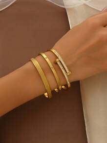 Set de 3 piezas de pulsera de acero inoxidable con baño de oro de 18 quilates con trébol de cuatro hojas, adecuado para fiestas, uso diario, estilo europeo y estadounidense, personalizado, generoso, de lujo con circonita cúbica, conjunto de joyería nupcial, regalo para niñas, mujeres, familiares, amigos, bodas hermosas, cumpleaños, San Valentín, mamá, madre, Día de la Madre