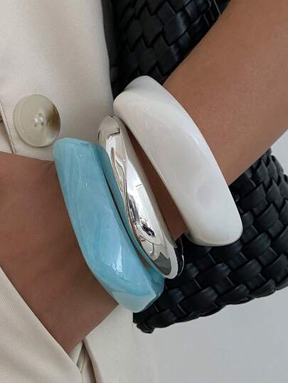 1pc Bohemian Geometric Vintage Rhombus Resin Cuff Bracelet, Luxurious Elegant Casual Holiday Party Unisex Jewelry Bracelet Gift