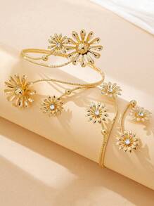 2 peças/Conjunto Pulseira Floral Retrô Dourada para Braço Superior na Moda, Adequada para Uso Diário, Presente de Aniversário para Mulheres