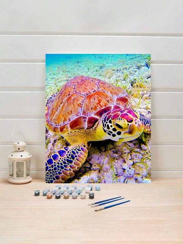 1 Set Sea Turtle Themed DIY Digital Oil Painting Kit, Suitable For Adults, Frameless Artwork For Bedroom & Wall Decor, Simple & Fun Painting, No Drawing Skills Required, Fulfill Your Painting Dream, Immerse In The Colorful World, Every Brushstroke Is Self-Expression, Romantic Gift For Family And Friends, 40*50CM