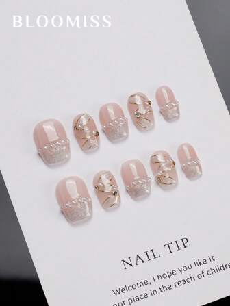 10 stycken handgjorda press-on-naglar korta, rosa naglar, sommarnaglar, återanvändbara lösnaglar, nageltillbehör, naglar