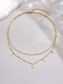 LIEBEIRIS 1 件 18k 镀金简约双层几何心形吊坠不锈钢项链，适合女性日常佩戴和送礼 - 金黃色 - 查看 2