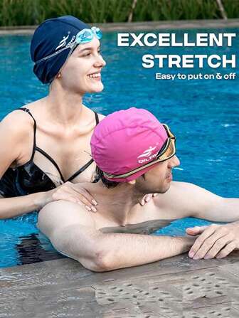 织物泳帽，硅胶防水层 - 透气布泳帽，保持头发干爽，高弹性，轻便舒适，非常适合泳池、海滩、游泳圈游泳，布泳帽礼物，适合游泳者，海滩必需品，海滩配件，泳池浮板
