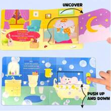 beartale 一套儿童推拉滑梯互动游戏书，大象泡泡浴互动书，培养良好沐浴习惯，探索性忙碌书，早教玩具，生动插图忙碌书，教育玩具，互动书 - 彩色 - 查看 5