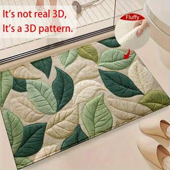 1 st. mikrofiberbadrumsmatta med grönt lövtryck, halkfri och supermjuk imiterad kashmir, dörrmatta, vattenabsorberande badrumsmatta, maskintvättbar, låg lugg, TPR-baksida, stickat tyg, för badrum, sovrum, kök, entré, inomhus- och utomhusbruk, heminredning, badrumstillbehör och dekor, perfekt ny hempresent