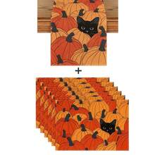 1pc/1set Black Cat & Pumpkin Linen Table Runner, 12*18 Inches/13*72 Inches Seasonal Kitchen Dining Table Decoration Tablecloth, Home Decor, Suitable For Parties, Gatherings, Family Dinners, Autumn - Multicolor - View 9