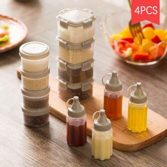 4pcs Portable Seasoning Squeeze Bottle, Mini Translucent Sauce Bottle For Outdoor Camping