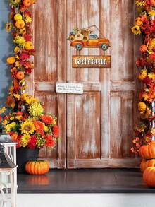 1Set/120Set Fall Home Decor Pumpkin Truck Wooden Door Sign Decor Welcome Wood Sign For Farmhouse Hanging Sign Decorative Wall Hanging Plaque Rustic Front Door Yard Kitchen Fall Harvest Decor - Multicolor - View 2