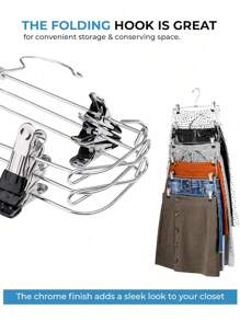 1pc 4/6-Tier Metal Skirt Pants Clips Pants Rack,Super Hanger 4/6-Tier Skirt Pants Shorts Hangers With Adjustable Clips Space Saving No Slip 12 Clips Clothing Storage Metal Skirt Rack Clothes Hangers,Multi-Function Storage Hanger