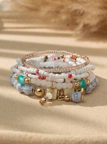 8pcs Bohemian Style Multi-Layer Beaded Bracelet Set, Colorful Beaded Stacking Bracelets For Daily Or Vacation Wear, Spring/Summer