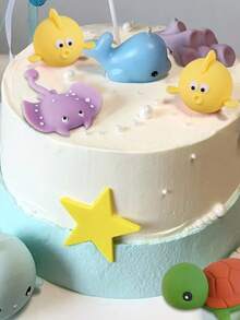 1pc Undersea World Cake Decorations, Ocean Series Octopus, Turtle, Whale, Stingray, Bubble Fish, Coral Decor For Baby Shower, Birthday Party, Dessert Table Decor - Multicolor - View 9