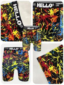 3 pièces/set Short de boxe long à imprimé graffiti style aléatoire pour hommes, respirant et confortable, séchage rapide, taille élastique, short de sport, maillot de bain de plage/piscine, sous-vêtements innovants pour hommes - Multicolore - Voir 6