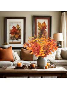 12 件装橙色桉树人造花束秋季花瓶餐桌装饰乡村收获季节桉树花瓶装饰 - 非常适合万圣节圣诞节秋季和收获季节 DIY 装饰、家居装饰、花园景观和摄影道具