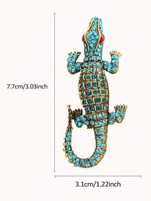 1pc Vintage Exaggerated Crocodile Animal Shaped Brooch, Zinc Alloy Rhinestone Inlaid Clothing Suit Jacket Pin, Suitable For Banquet, Party Wear, Holiday Gift - Crocodile - View 15