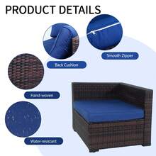 7 Piece Modern Rattan Furniture Set, Outdoor Combination Sofa Parlor Set With Cushions And Pillows - Màu xanh hải quân - Xem 5