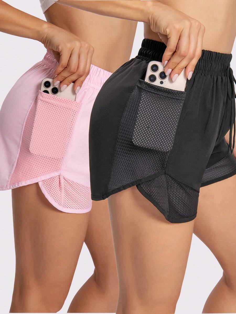 3pc/2pc/1pc 2 In 1 Women's Outdoor Sports Shorts, Spring And Summer Portable Mesh Double Pocket Women's Casual Shorts, Suitable For Gym, Outdoor Cycling, Hiking, Women's Shorts, High Quality Choice