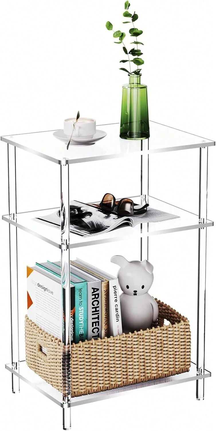 Acrylic Side Table Clear 3-Tier End Table For Living Room, Office, Hallway, Bedroom Small Bedside Table (8mm Thick Shelves) - Multicolor - View 1