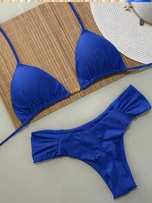 Triangle Bikini With Double Butterfly String Panties In Various Colors - azul real - Ver 2