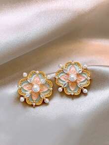 1 Cặp hoa tai thiết kế hoa tráng men sang trọng thanh lịch kiểu Pháp cổ điển, phong cách độc đáo dành cho phụ nữ, thích hợp để đeo hàng ngày, khiêu vũ, hẹn hò, tiệc tùng - Nhiều màu - Xem 6