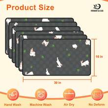6-Pack Guinea Pig Cage Liner, 16in X 30in Fast Absorption Washable Bedding Pee Pads For Dogs Puppy Rabbit Small Animal Cage Mat, Leakproof & Non-Slip - Multicolor - View 2