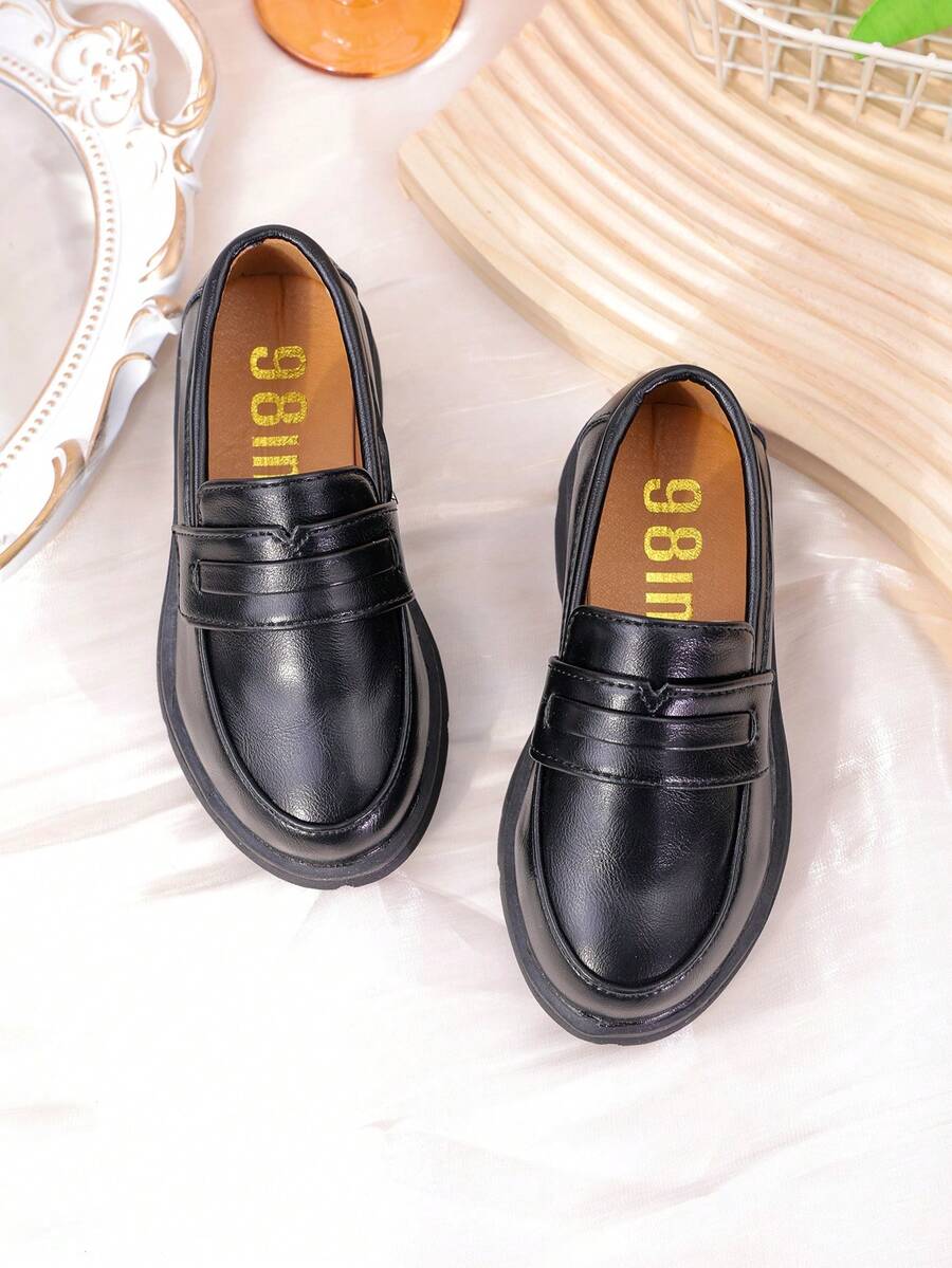 British Vintage Style Kids' Loafers, New Spring & Summer Flat Shoes For Girls Toddlers Infants, Black Boys' Slip-On Dress Shoes, Campus Casual Moccasins For Boys And Girls - Black - View 1