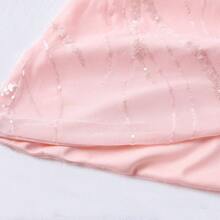 Women Sequin Slip-On Dress With Zipper Back & Padded Bust - Baby Pink - View 6