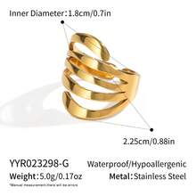 1 件简约百搭条纹开口戒指，18K 镀金不锈钢防水不褪色，适合女性日常和派对佩戴 - 戒指 - 查看 6