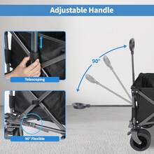 Collapsible Wagon Carts Foldable, Garden Cart With 360° All-Terrain Wheels, Adjustable Handle, 220lbs Weight Capacity, 113L, Utility Wagons For Outdoor, Heavy Duty Wagon Cart - 黑色 - 查看 6