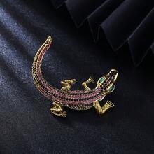 1pc Vintage Exaggerated Crocodile Animal Shaped Brooch, Zinc Alloy Rhinestone Inlaid Clothing Suit Jacket Pin, Suitable For Banquet, Party Wear, Holiday Gift - Crocodile - View 14