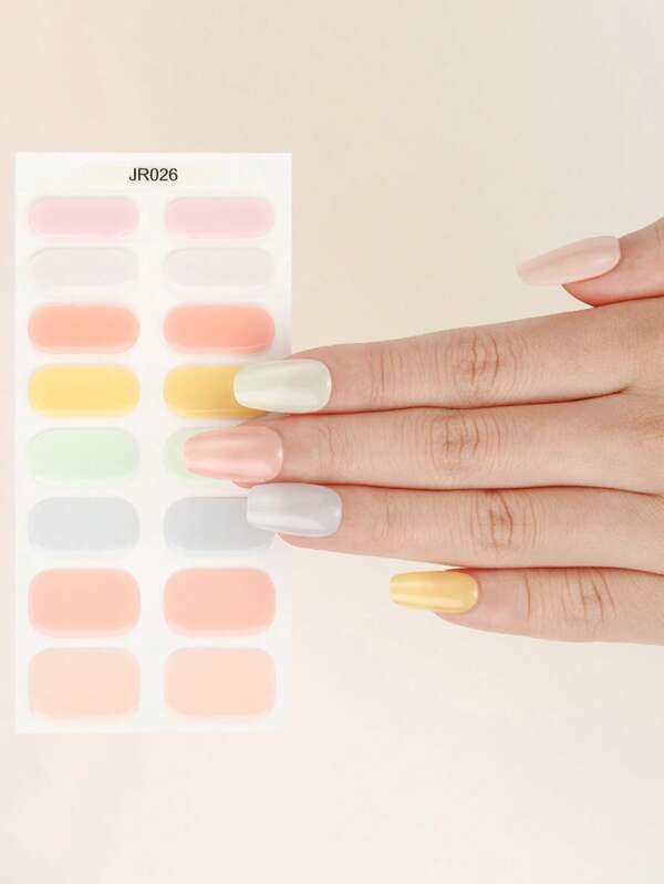 16 Pcs Semi-Cured Gel Nail Sticker, UV Gel Nail Polish Sticker, Half-Baked Nail Decals - Cures Under Lamp, Suitable For Women, Salon Quality, Easy To Apply And Remove