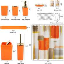 Orange Bathroom Accessories Set, Bathroom Sets With Shower Curtain, Orange Bathroom Accessories With Trash Can, Soap Dispenser, Soap Dish, Toilet Brush Holder, Qtip Holders For Bathroom - Coral Orange - View 8