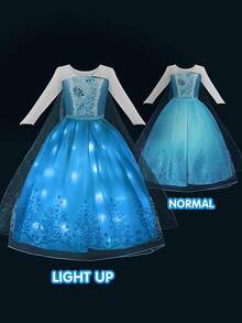 Light Up Princess Dress Girls Halloween Costume Costume Toddler Dressing Up Bithday Party, Purple - 藍色 - 查看 11