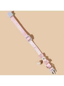 PETSIN 1 pieza Collar ajustable para mascotas de poliéster con decoración de perlas, adecuado para gatos y perros de mascota a la moda - Rosa Pálido - Ver 10