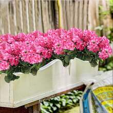 2 Pcs Artificial Geraniums Outdoor Silk Flowers Pink Artificial Geranium Bush Faux Flowers Geraniums For Floral Home Decor Indoor Garden Patio Grave Cemetary Vase Table Centerpiece - 玫紅色 - 查看 5
