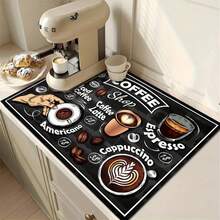 alfombrilla de máquina de café impresa con patrón creativo, alfombrilla de secado de utensilios de cocina de rápida absorción de agua, alfombrilla de drenaje de escritorio - Negro - Ver 1